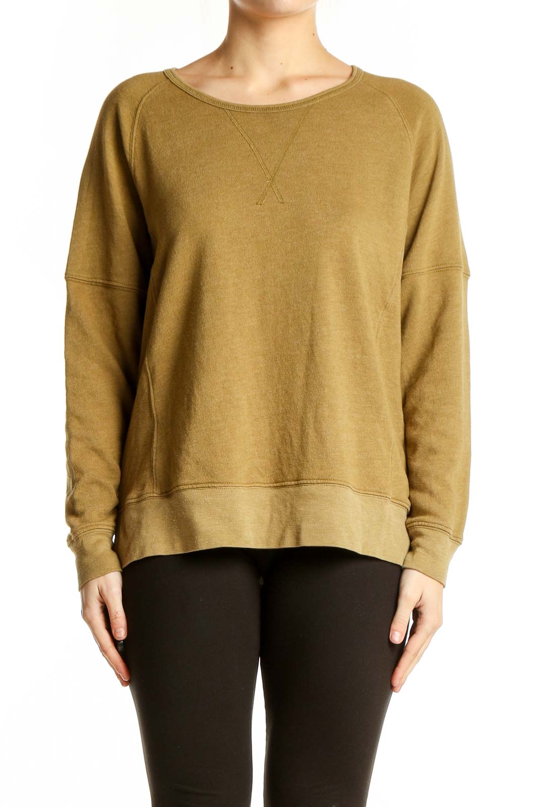 Front view of Madewell mustard raglan sleeve sweatshirt