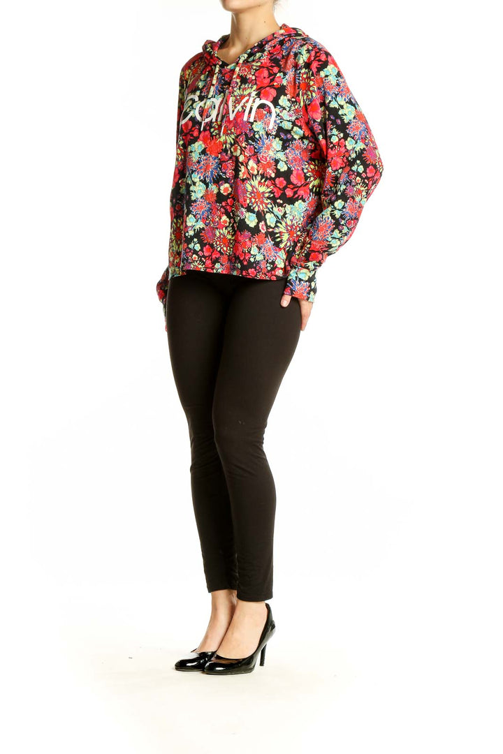 Front view of Calvin Klein Performance multicolor floral print activewear hoodie