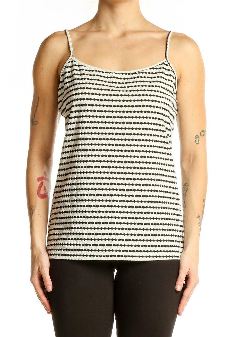 Front view of LOFT Black and White Striped Camisole Top on model