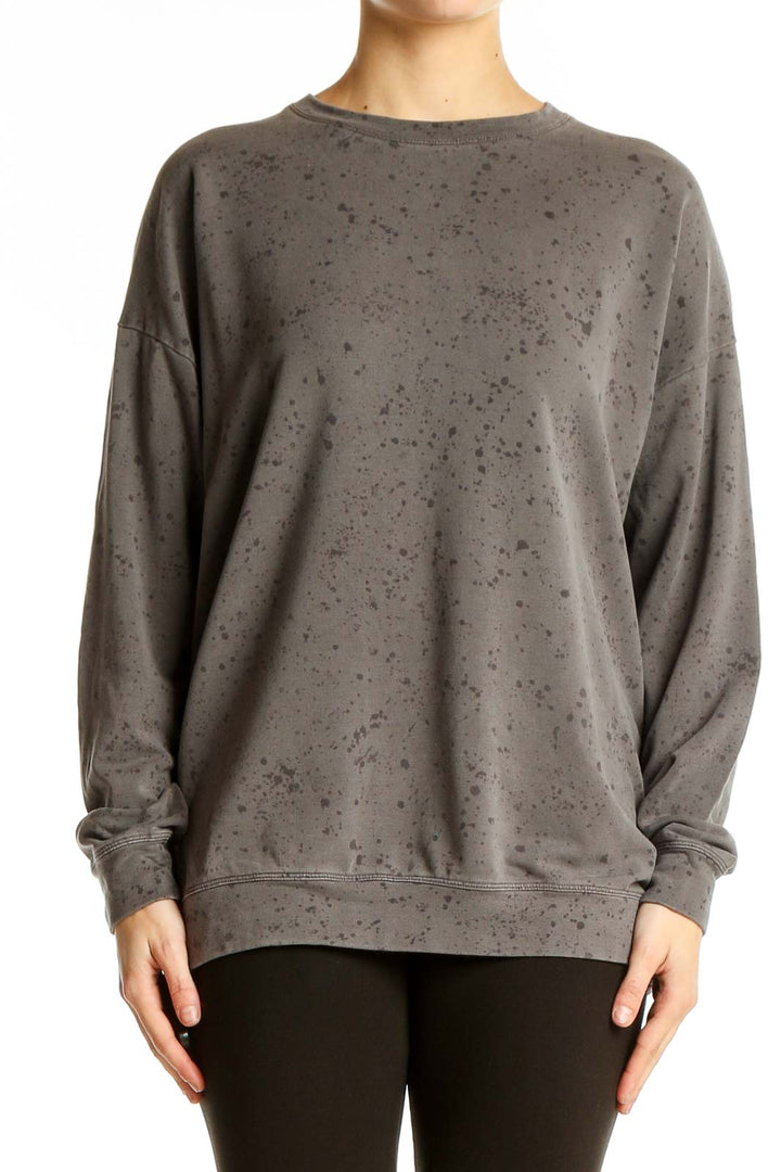 Front view of Athleta gray speckled oversized sweatshirt