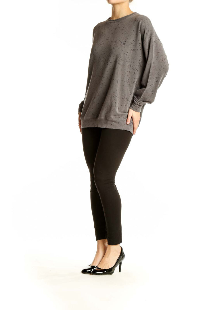 Front view of Athleta gray speckled oversized sweatshirt