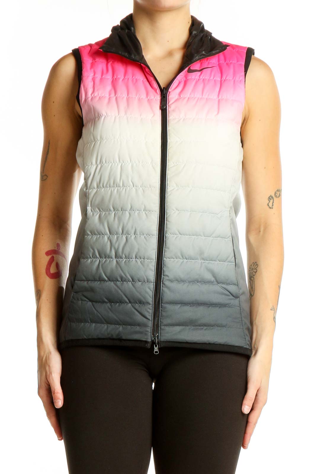 Front view of pink ombre Nike Golf quilted vest