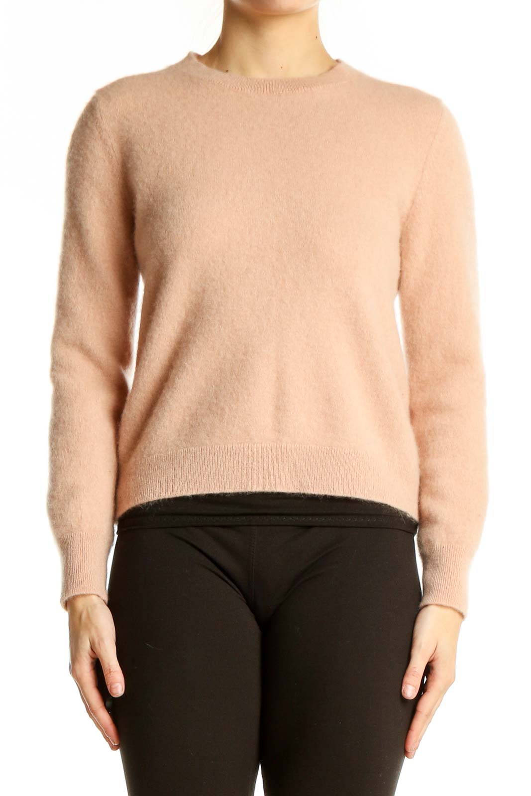 Front view of Antonio Melani blush cashmere crewneck sweater