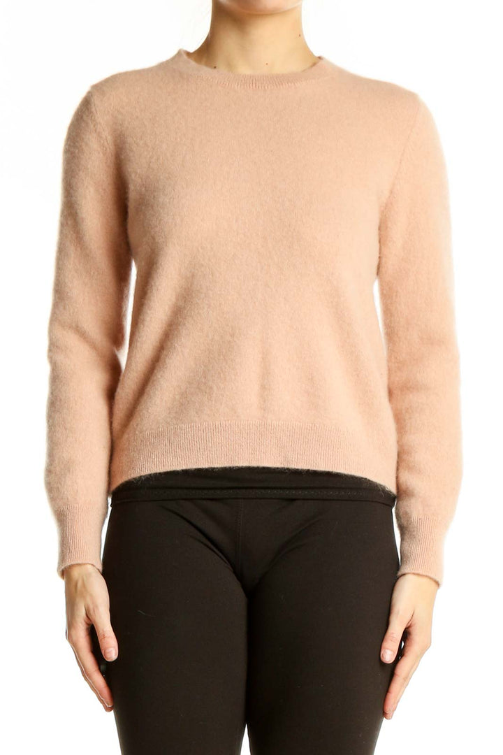 Front view of Antonio Melani blush cashmere crewneck sweater