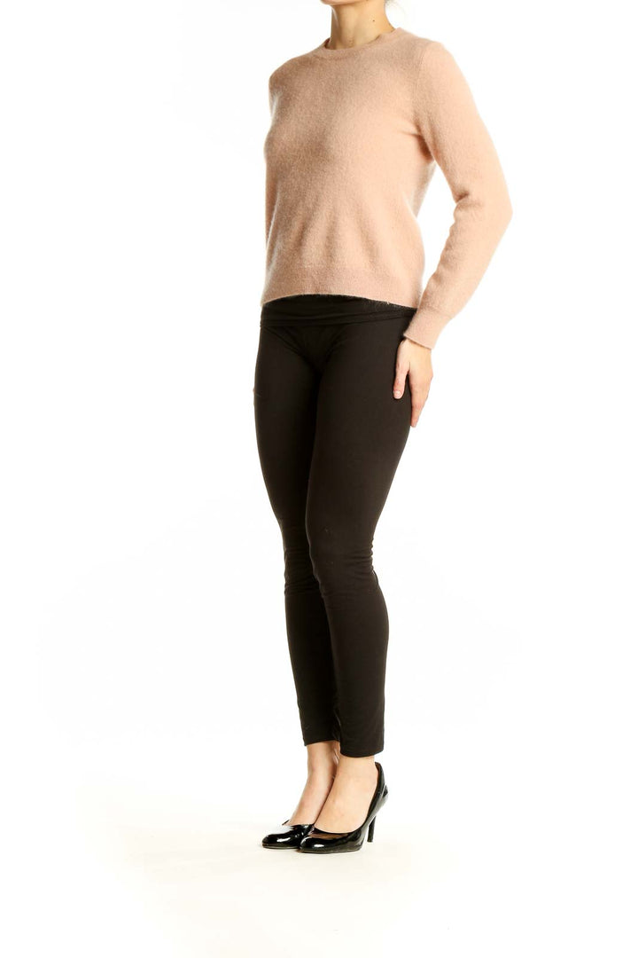 Front view of Antonio Melani blush cashmere crewneck sweater