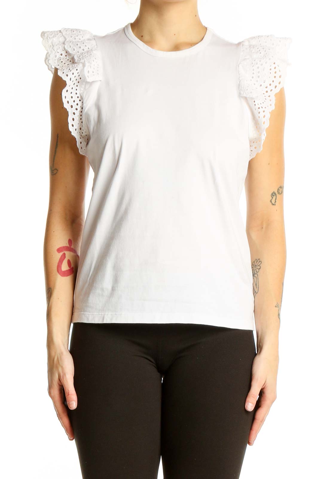 white eyelet ruffle top