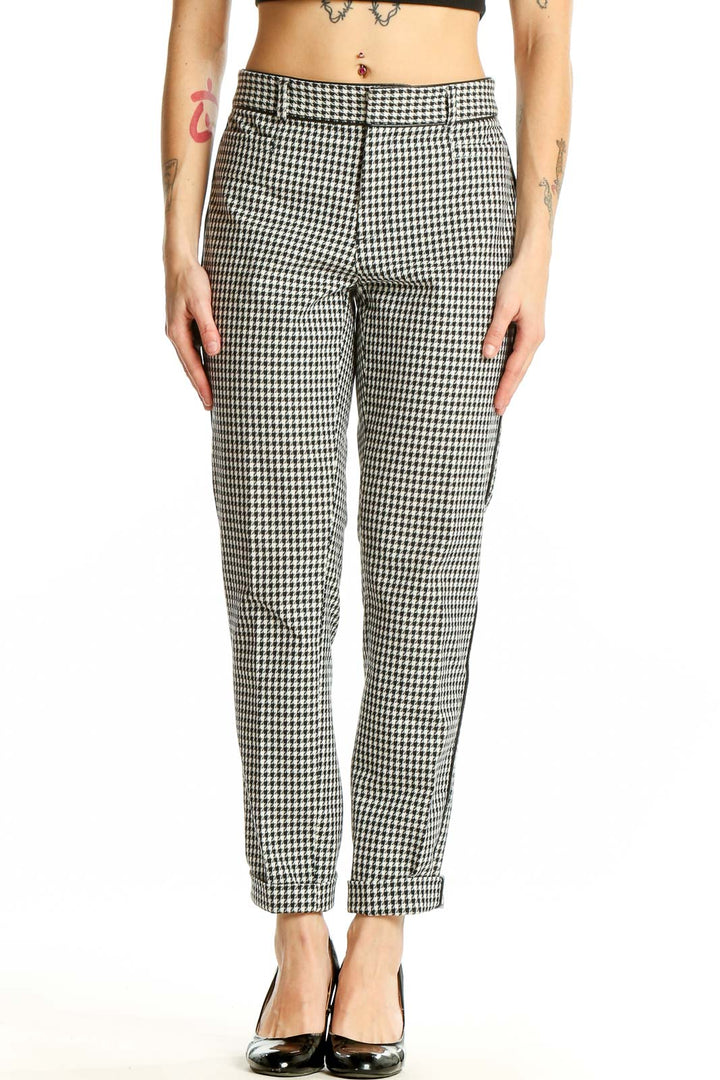 Front view of Banana Republic Black and White Gingham Check Trousers