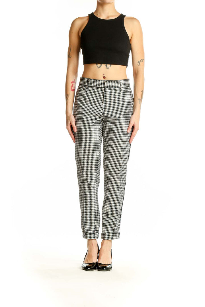 Front view of Banana Republic Black and White Gingham Check Trousers