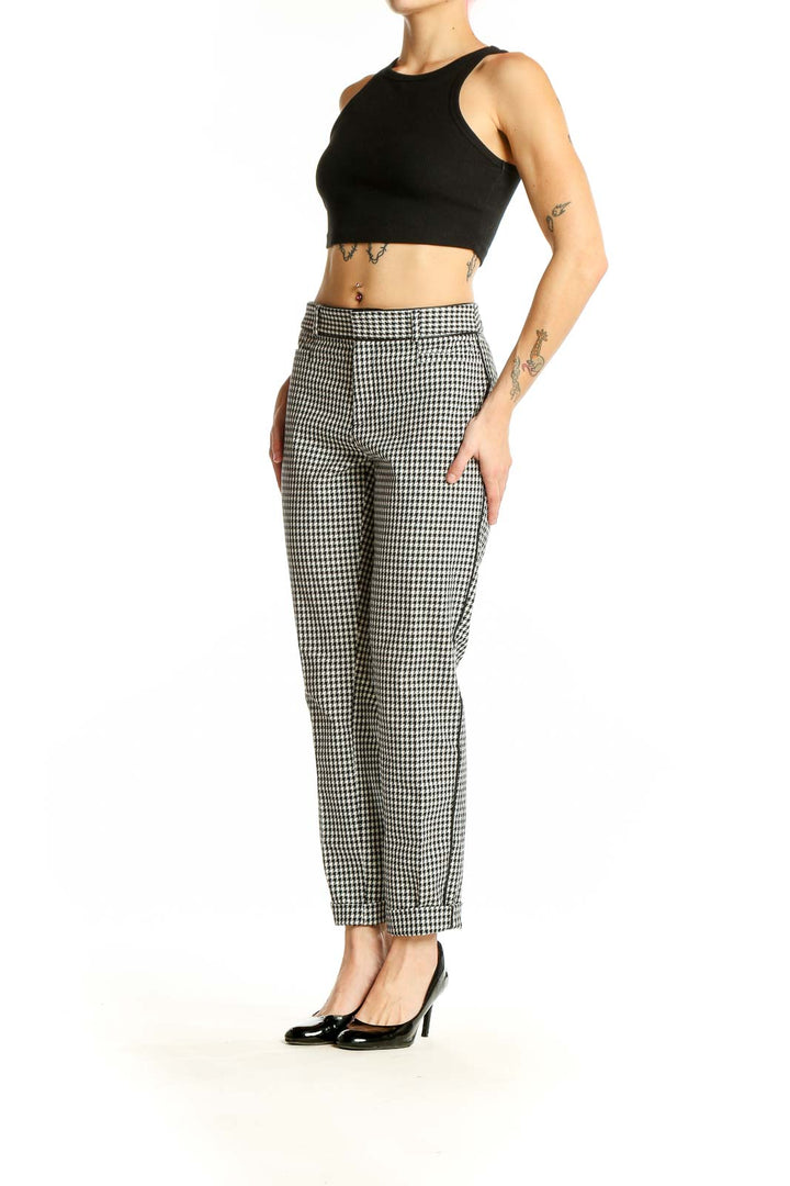 Front view of Banana Republic Black and White Gingham Check Trousers