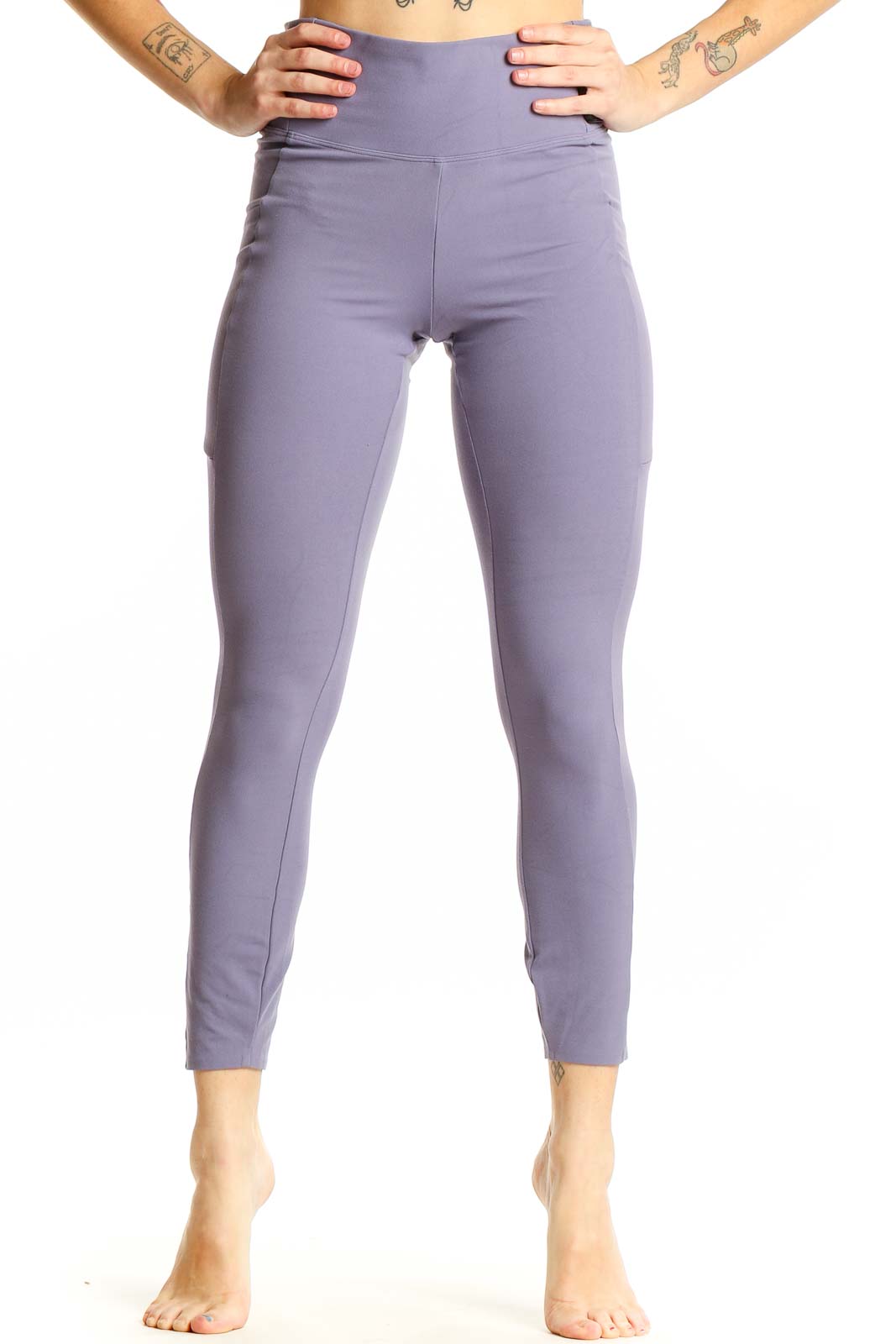 Front view of lavender high-waisted performance leggings by REI COOP