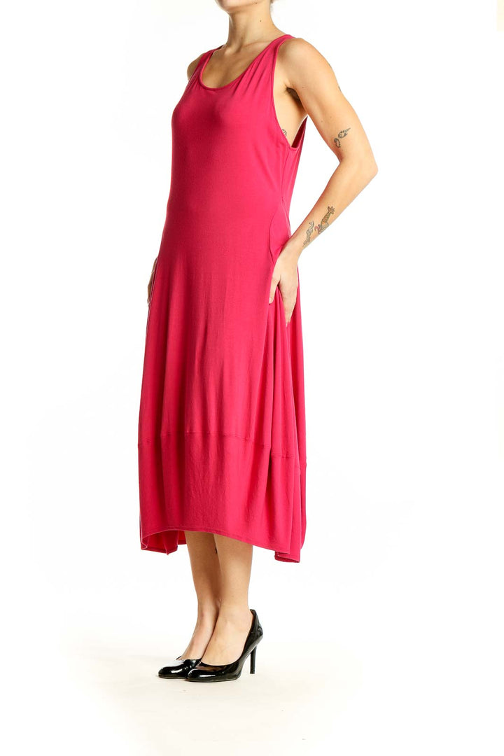 Front view of Eileen Fisher pink sleeveless midi dress