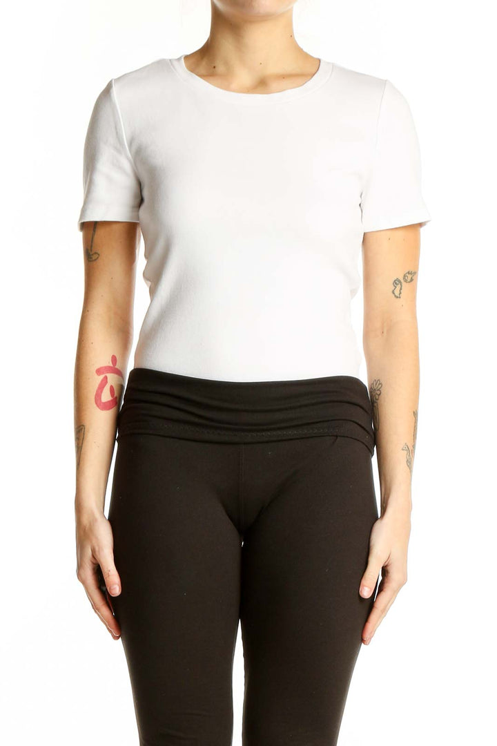 Front view of white Gap short-sleeve top on model