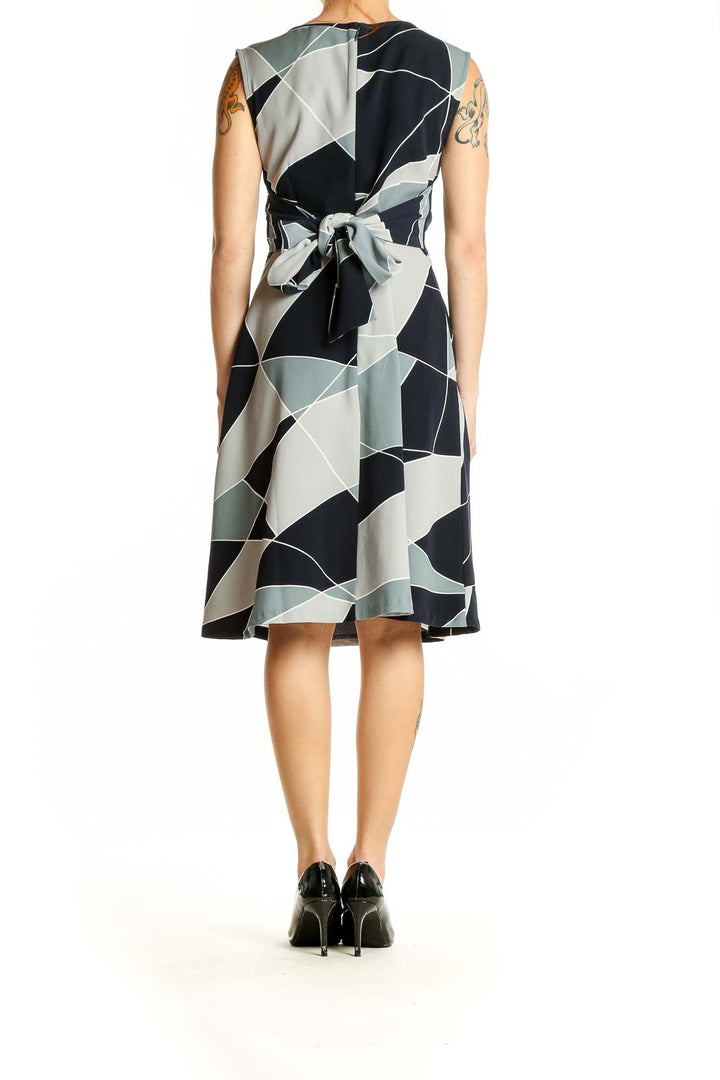 Back view of Ann Taylor navy geometric print sleeveless dress