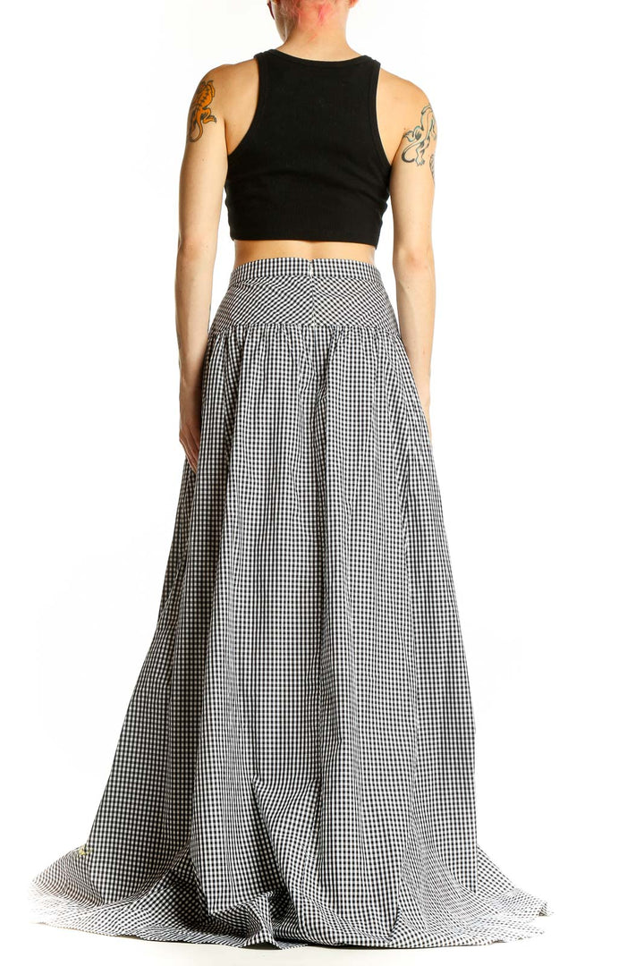 Front view of J.Crew black and white gingham maxi skirt