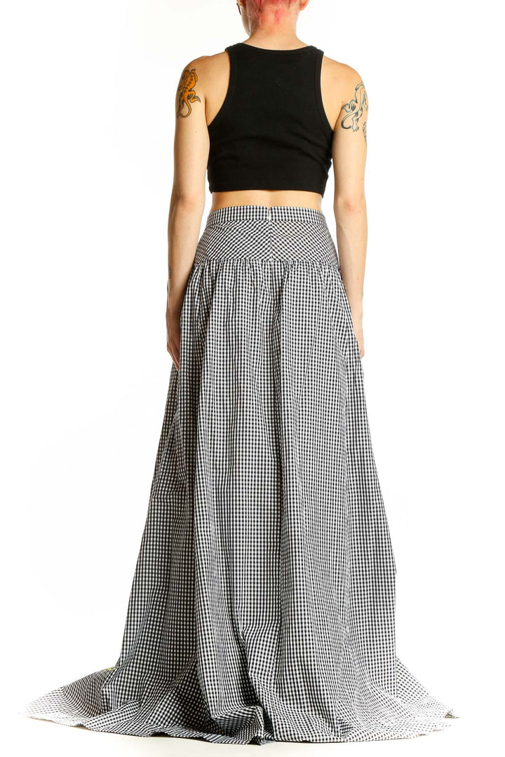 Back view of J.Crew black and white gingham maxi skirt