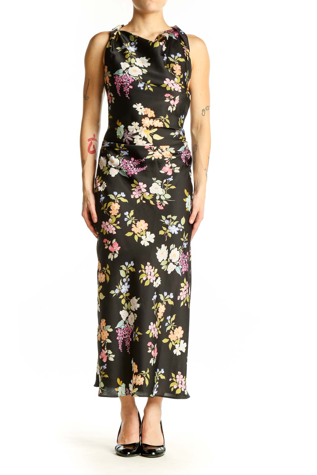 Black Floral Sleeveless Maxi Dress