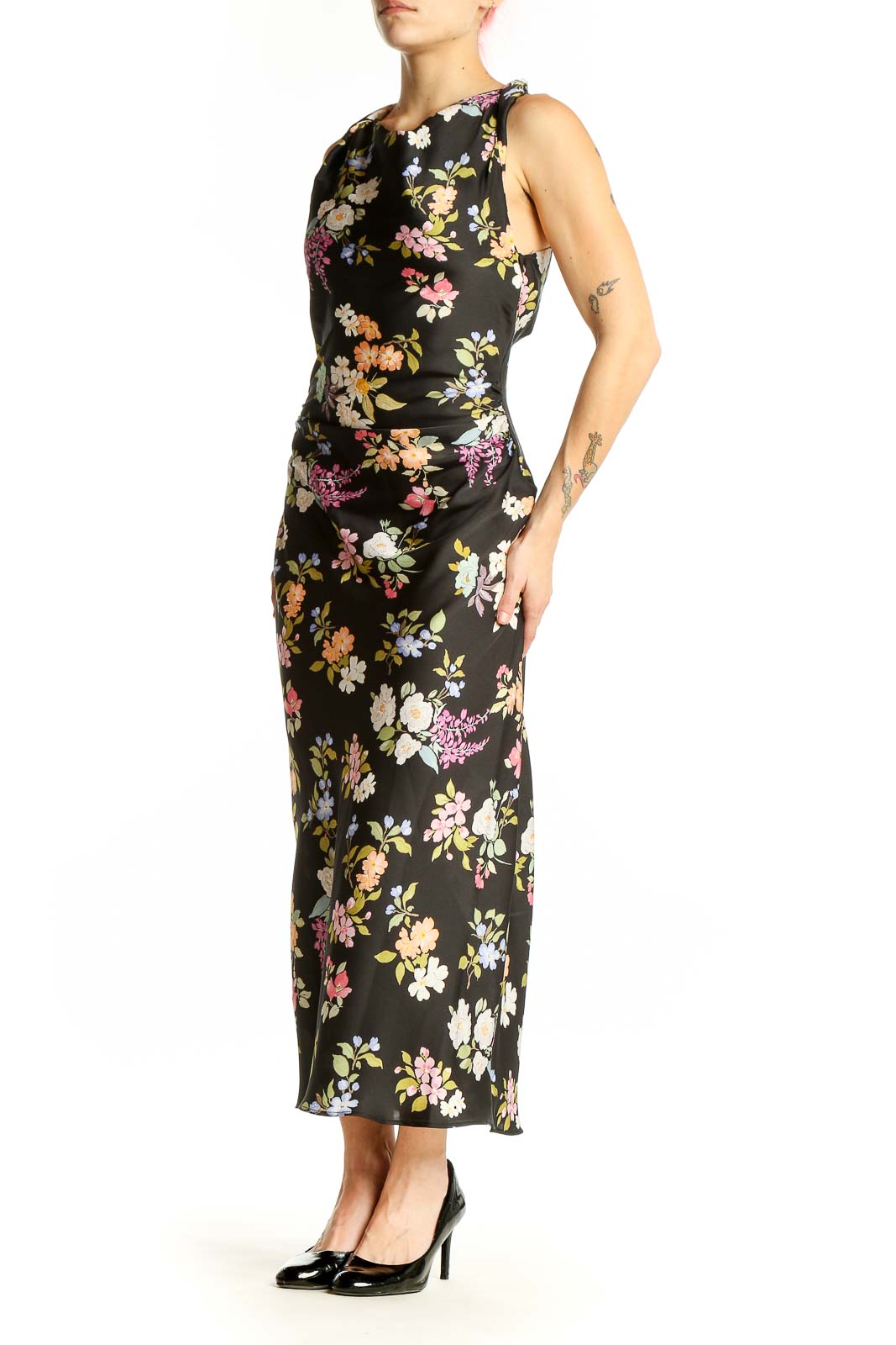 zara black flower dress NEW WOMAN STRAPPY FLORAL PRINT MIDI Zara Black Strapless Floral Dress