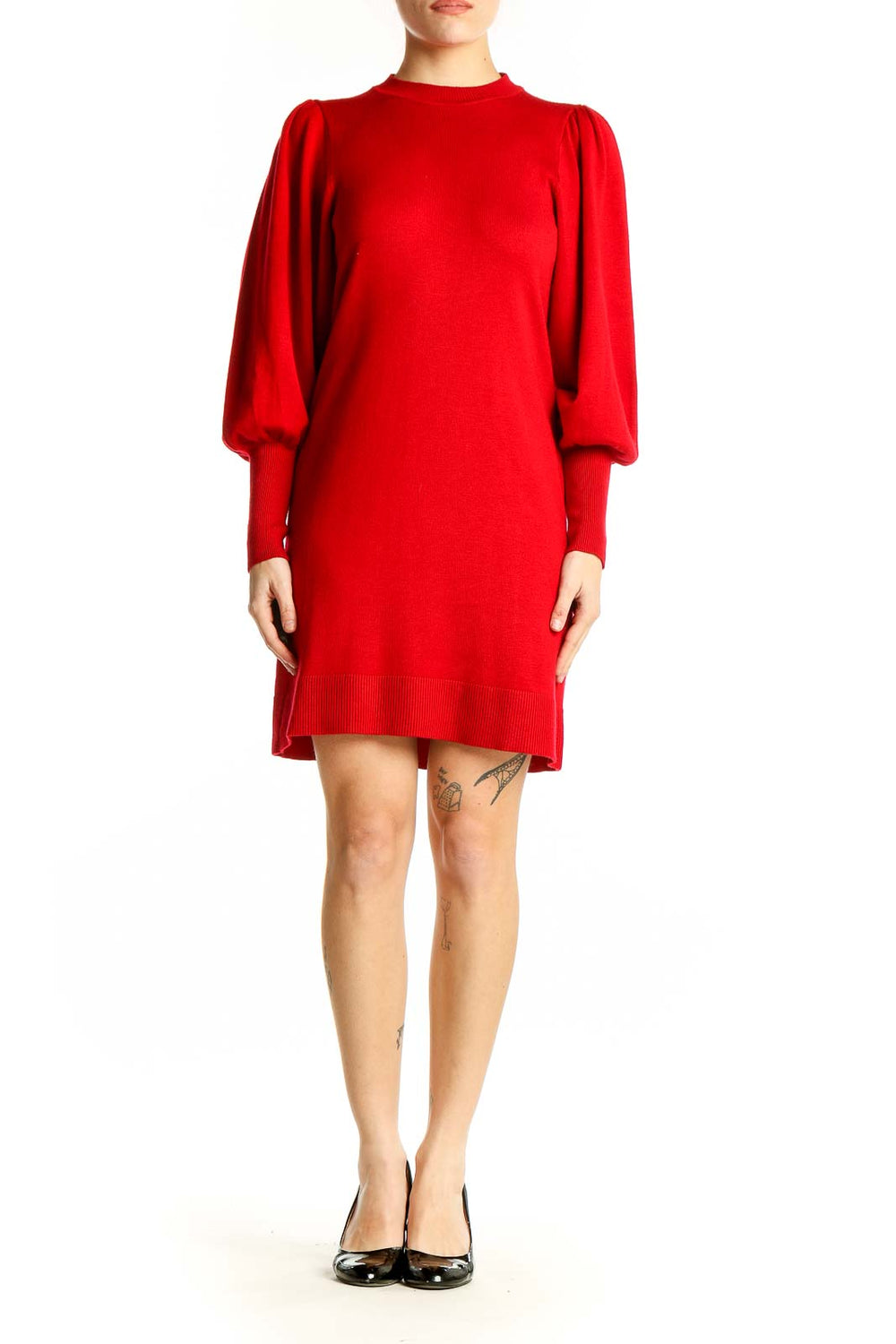 Vince Camuto Womens Crewneck Midi Sweaterdress Red XS