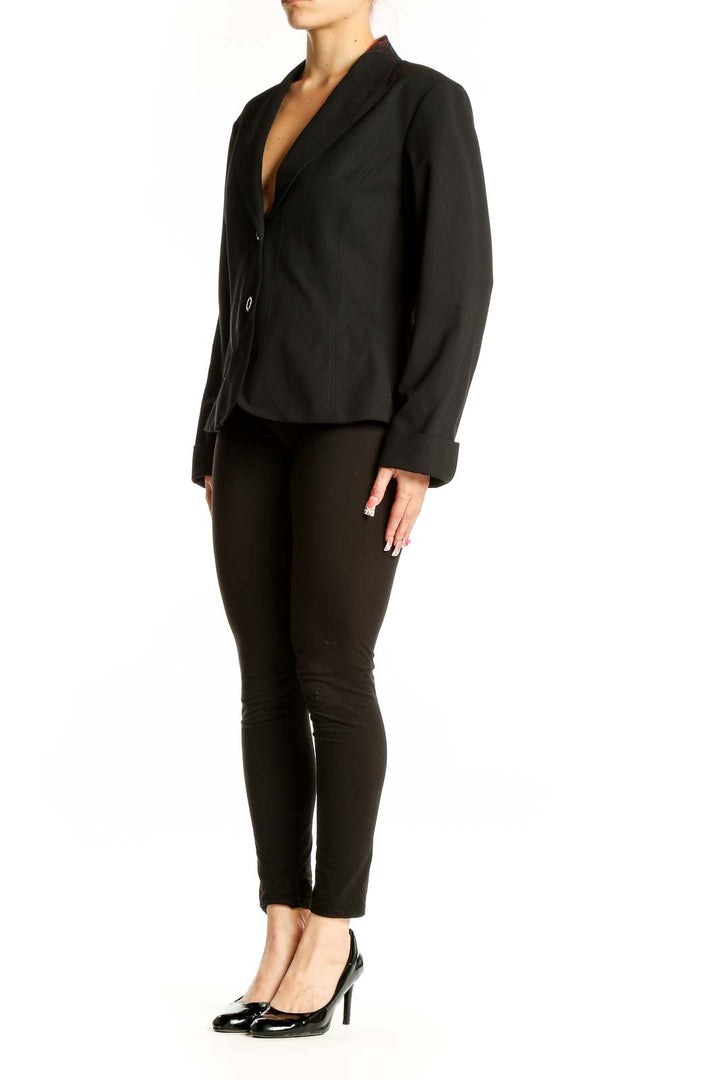 Front view of Lafayette 148 New York black wool blend suit jacket