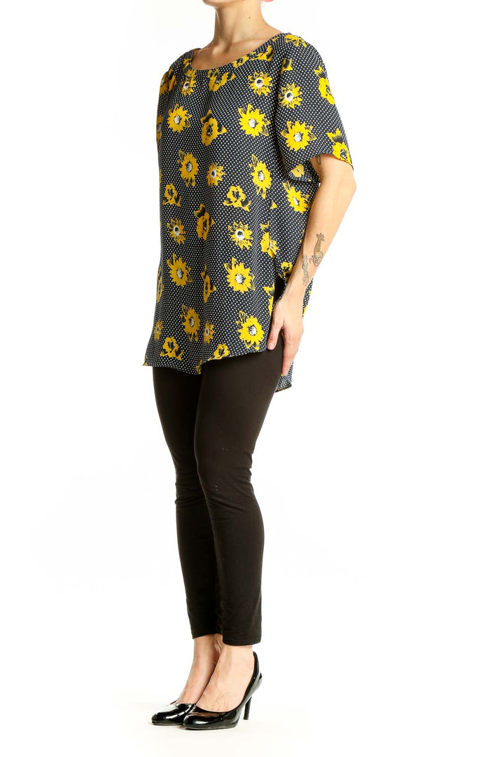 Front view of yellow floral polka dot blouse from Banana Republic