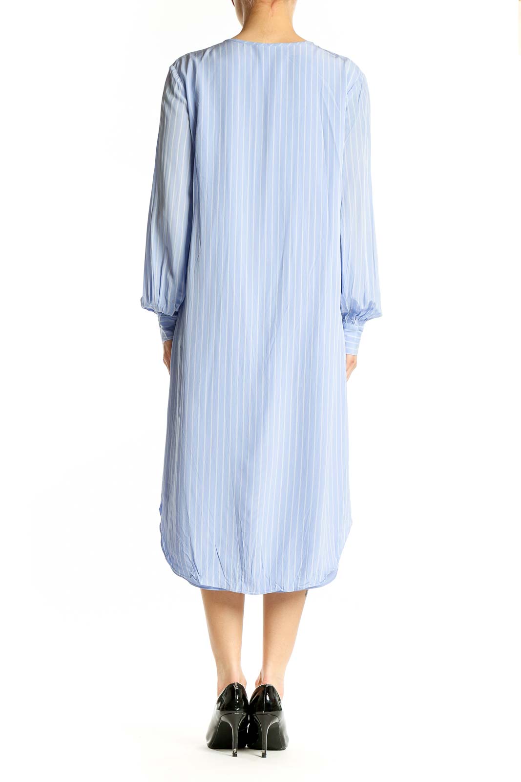 Light Blue Striped Button-Down Shirt Dress