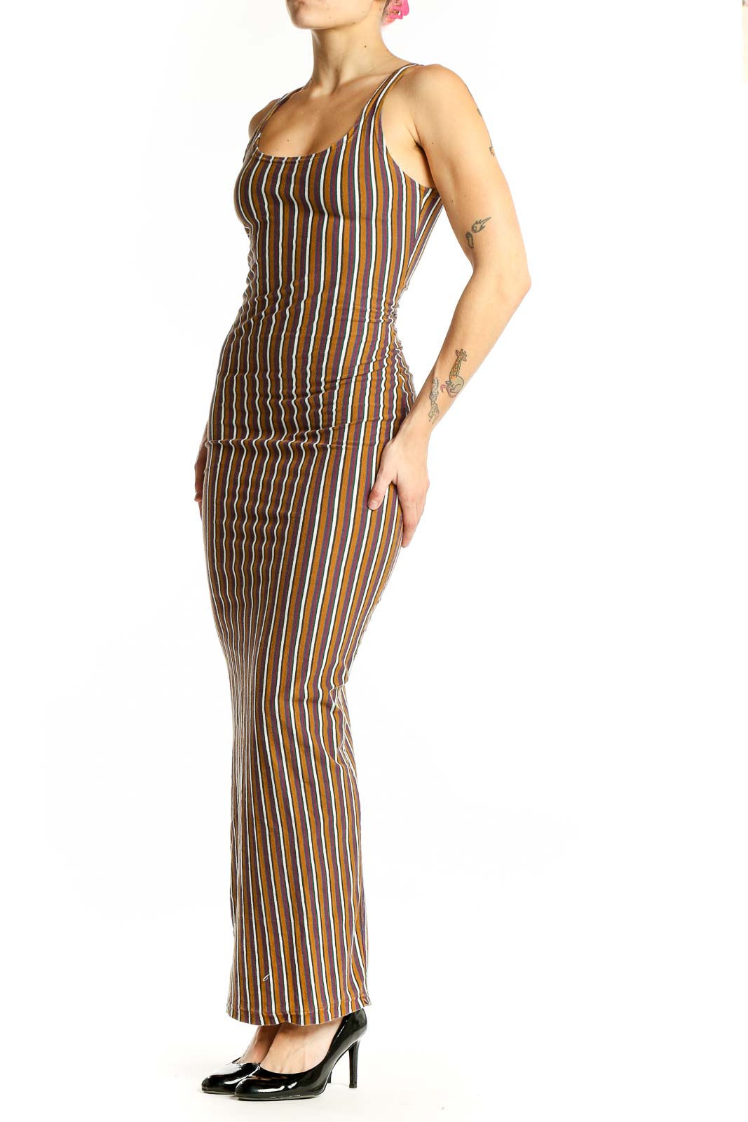 Contempo Casuals Brown Striped Maxi Dress
