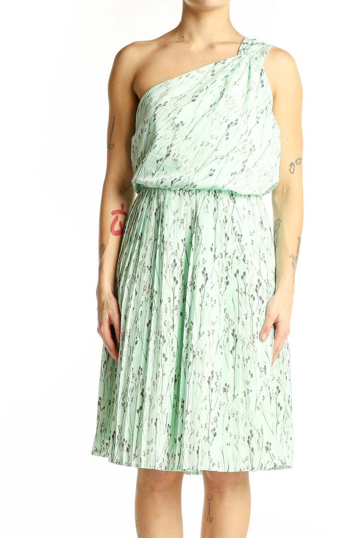 Vince Camuto Mint Green Marbled One-Shoulder Pleated Dress – SilkRoll