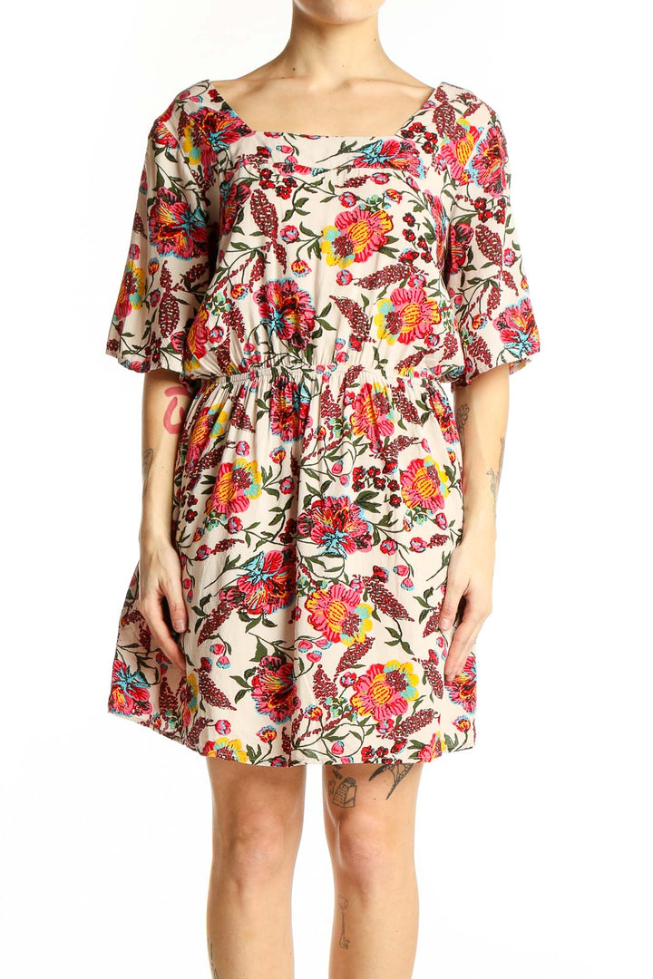 Front view of Ark & Co. multicolor floral print empire waist dress