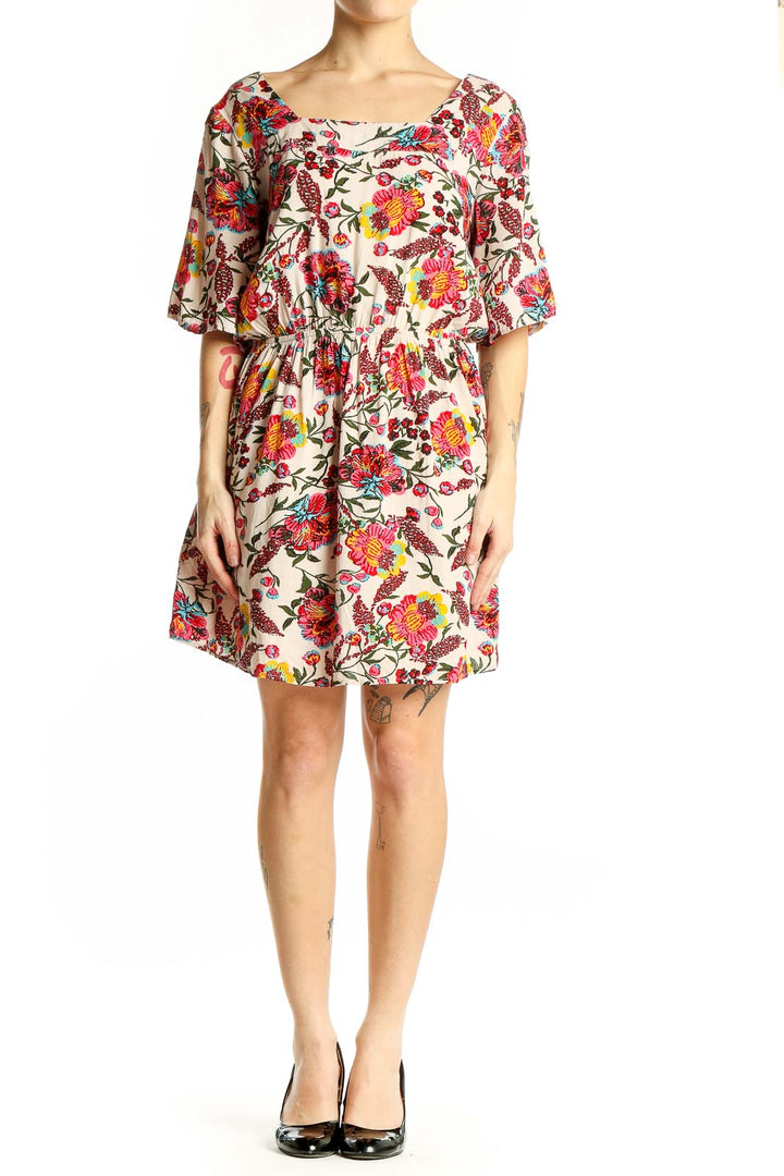 Front view of Ark & Co. multicolor floral print empire waist dress