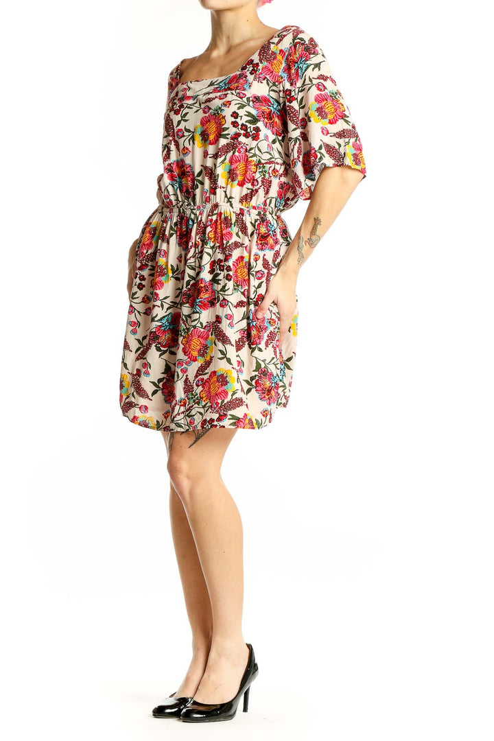 Front view of Ark & Co. multicolor floral print empire waist dress
