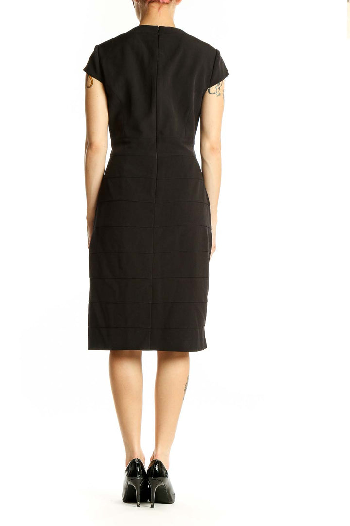 Back view of Adrianna Papell black cap sleeve sheath dress