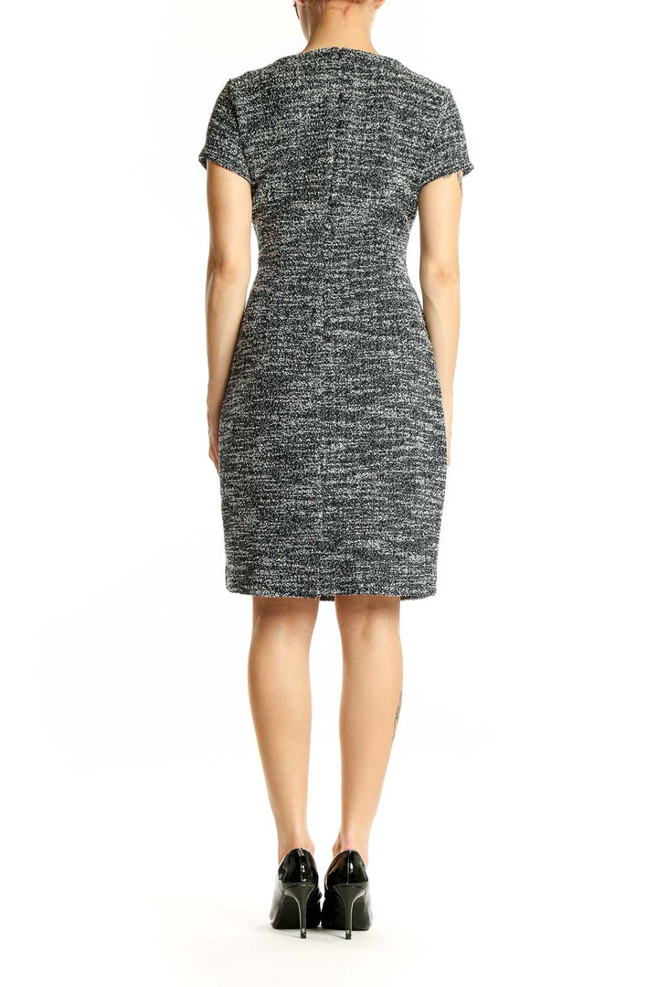 Side view of Banana Republic gray textured knit dress showing silhouette