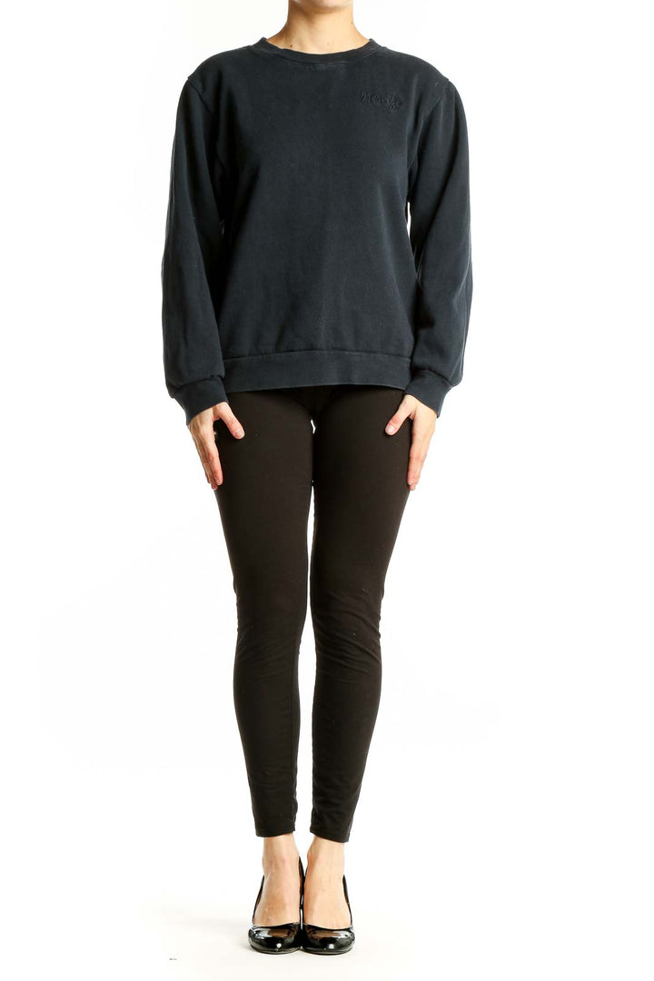 Front view of Rouje Paris black cotton crewneck sweatshirt