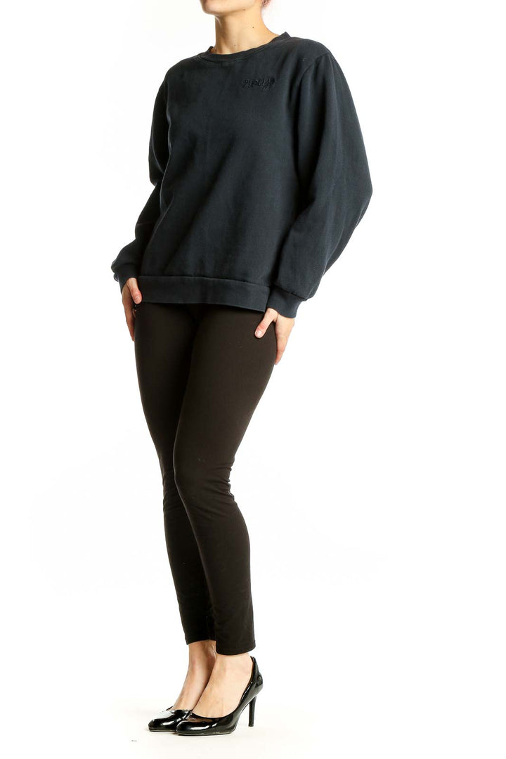 Front view of Rouje Paris black cotton crewneck sweatshirt
