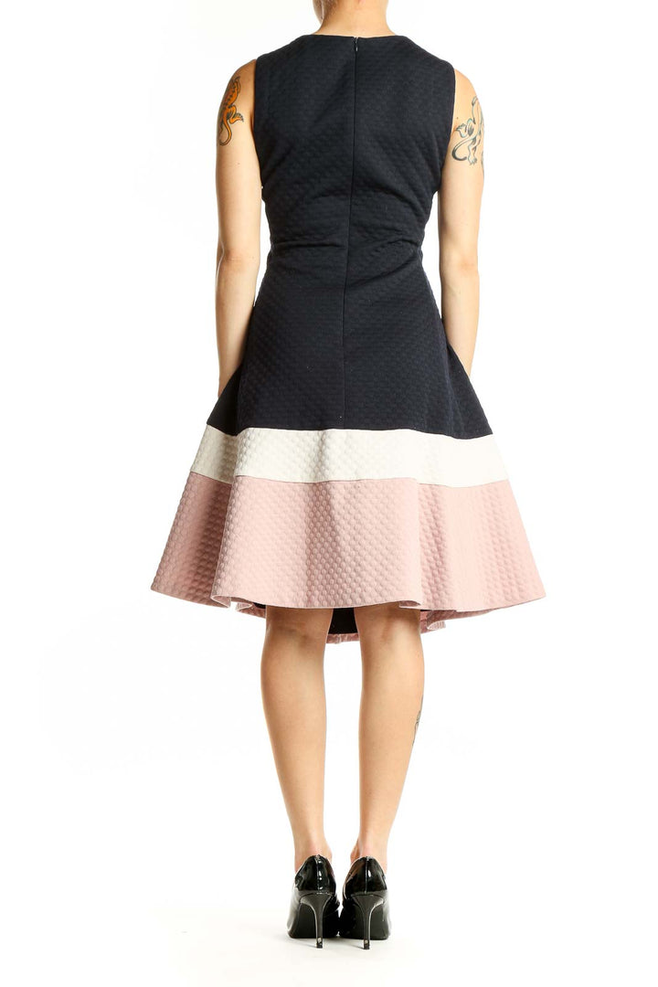 Side view of Eliza J black colorblock textured fit-and-flare dress