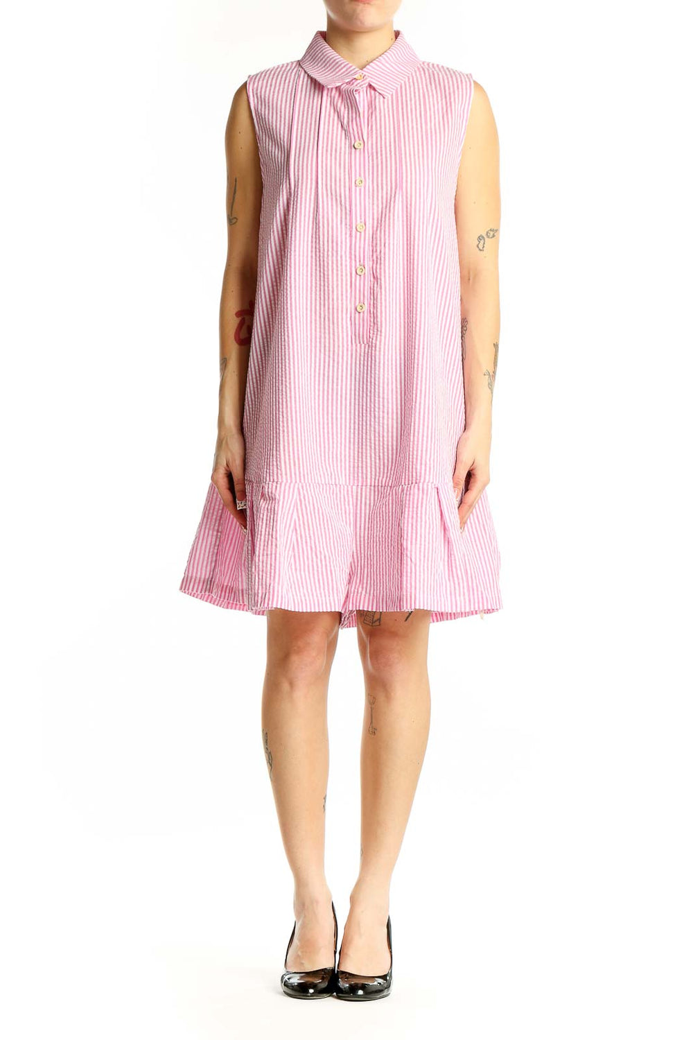 Pink Striped Sleeveless Shirt Dress Pink Striped Sleeveless Shirt Dress