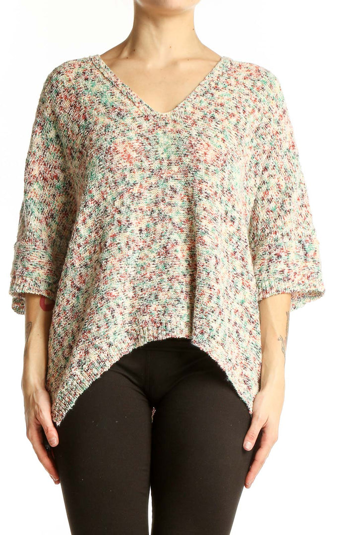 Front view of multicolor knit V-neck oversized sweater by Lou & Grey for LOFT