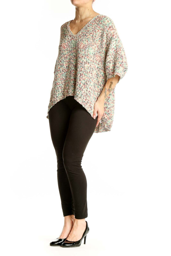 Front view of multicolor knit V-neck oversized sweater by Lou & Grey for LOFT