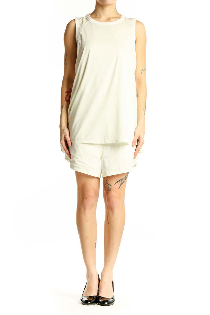 Front view of white sleeveless Lululemon athletic dress