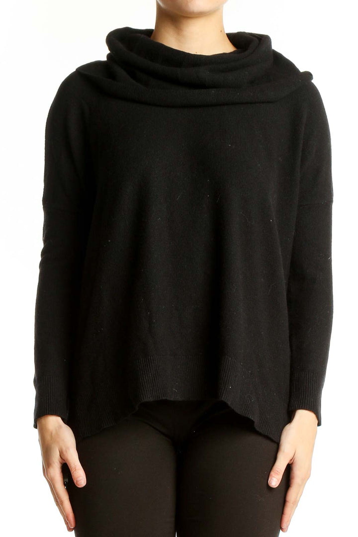 Front view of Joie black cowl neck cashmere blend sweater