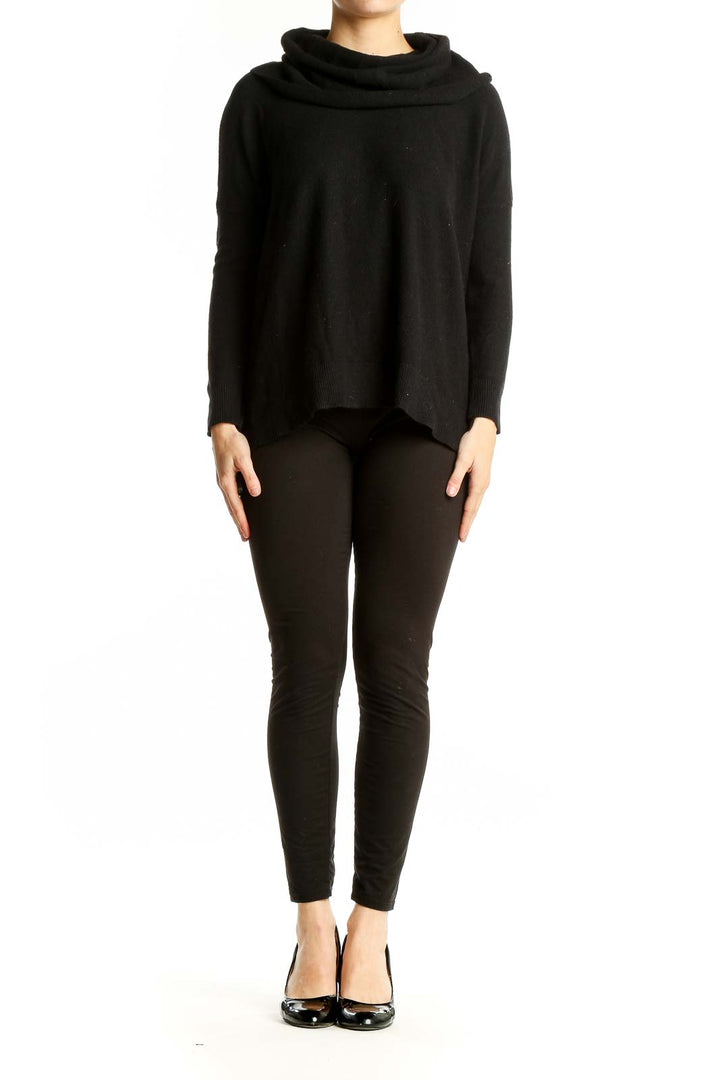 Front view of Joie black cowl neck cashmere blend sweater