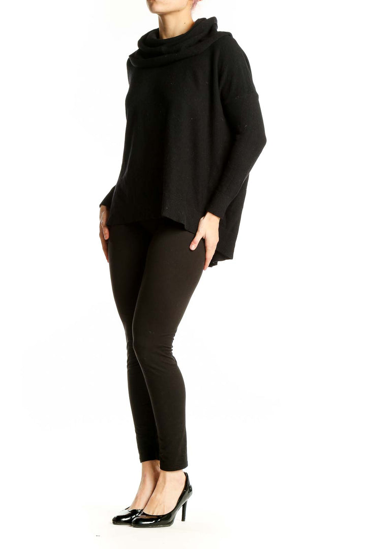 Front view of Joie black cowl neck cashmere blend sweater