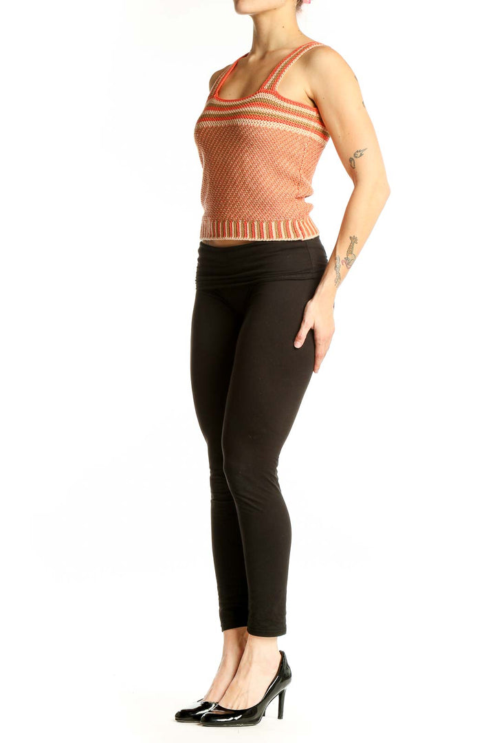 Front view of HeartLoom peach striped knit tank top with square neckline