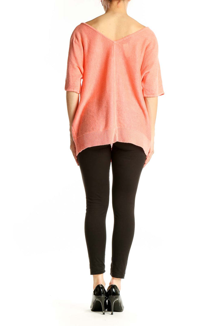 Back view of coral linen off-shoulder top from Talbots