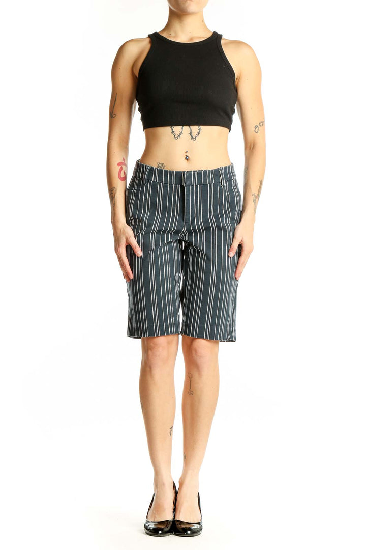Front view of gray striped Bermuda shorts by Liverpool Los Angeles