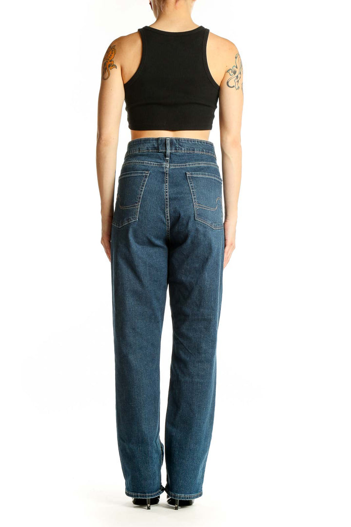 Side view of Signature By Levi Strauss blue straight leg jeans on model