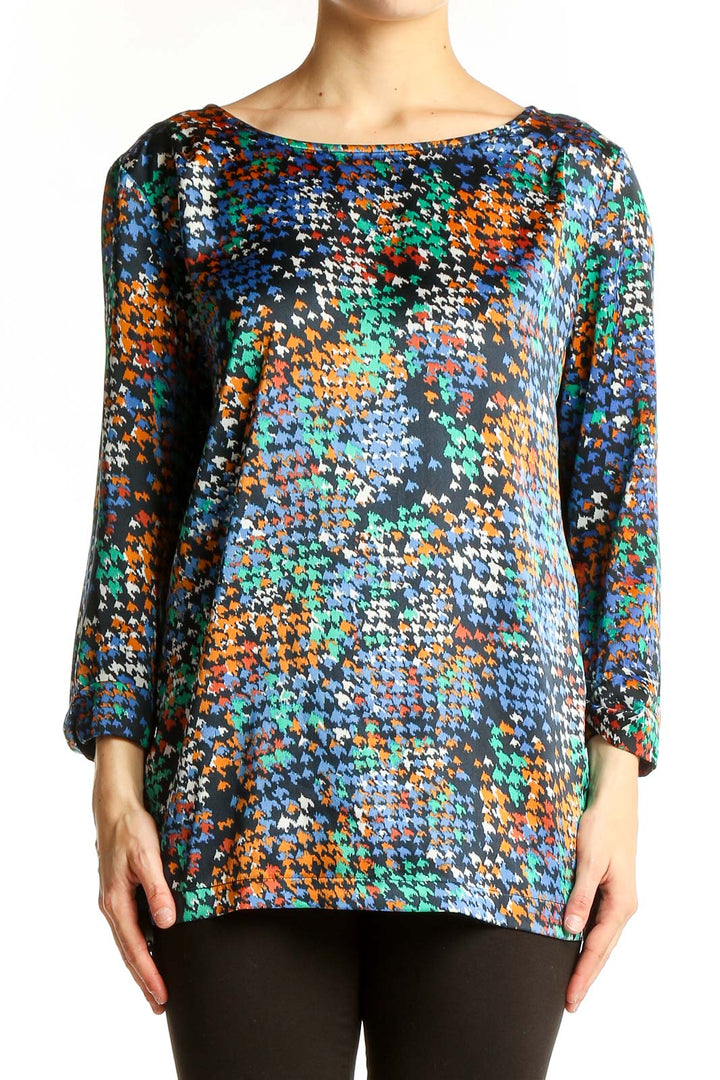 Front view of Mango multicolor patterned long sleeve blouse