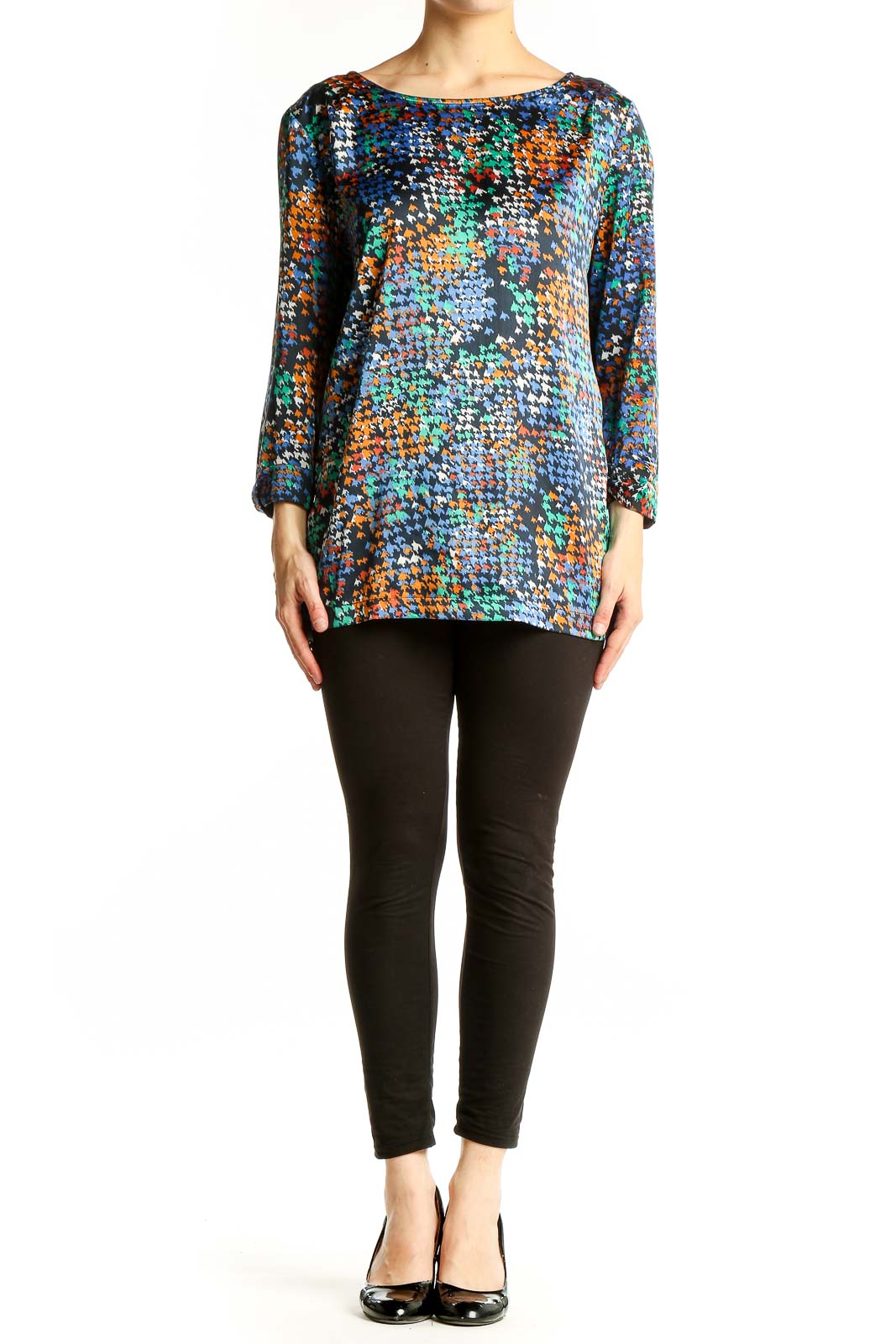 Front view of Mango multicolor patterned long sleeve blouse