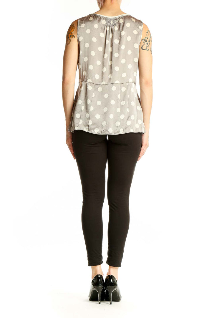 Back view of Gray Polka Dot Silk Sleeveless Top from White House Black Market