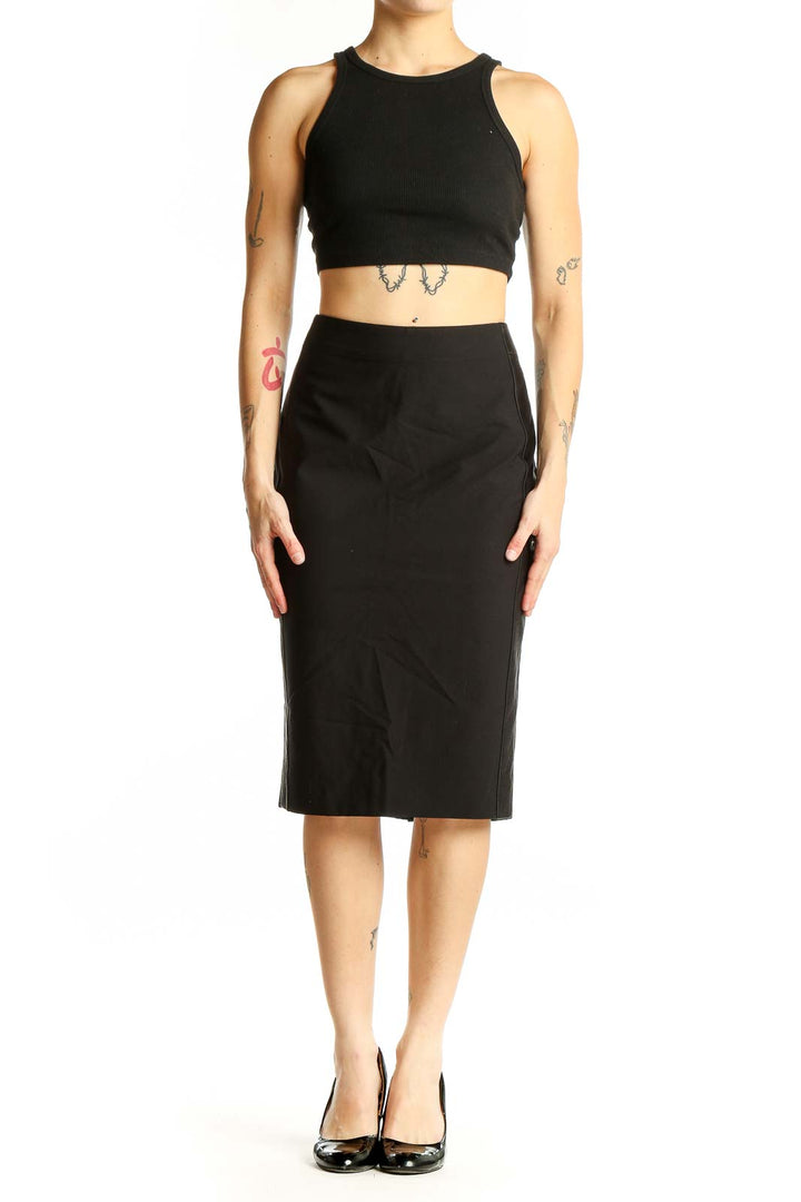 Front view of Donna Karan New York black wool blend pencil skirt